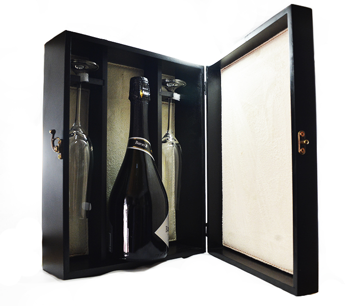 Caja de champagne con dos copas